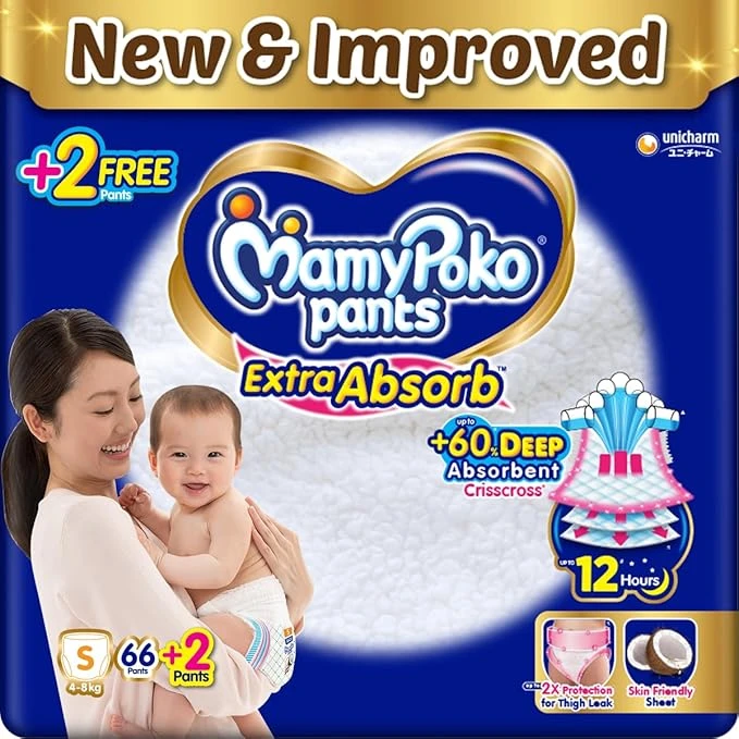 MamyPoko Pants Extra Absorb Baby Diapers, Small (S), 66