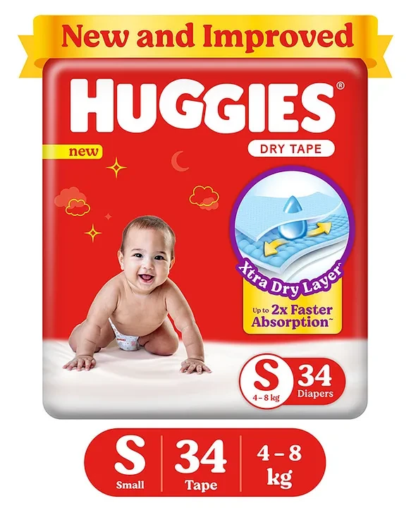 Huggies Adjustable Dry Tape Style Diapers Size Small - 34 Diapers