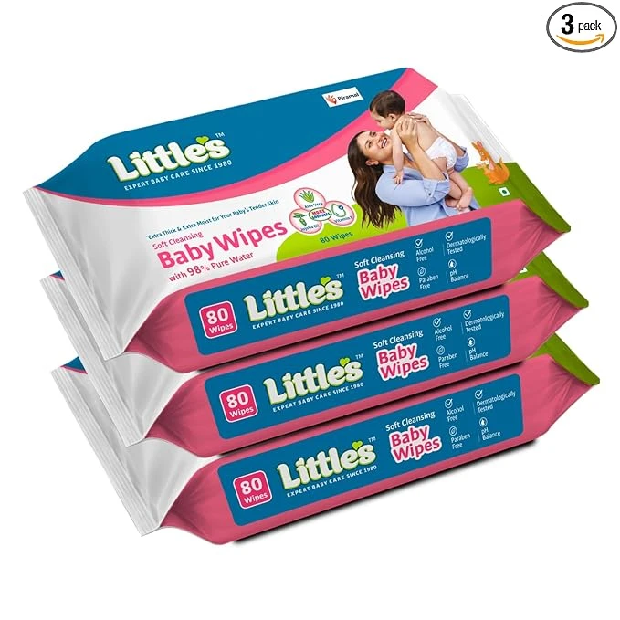 Little's Soft Cleansing Baby Wipes with Aloe Vera, Jojoba Oil and Vitamin E (80 wipes) pack of 3