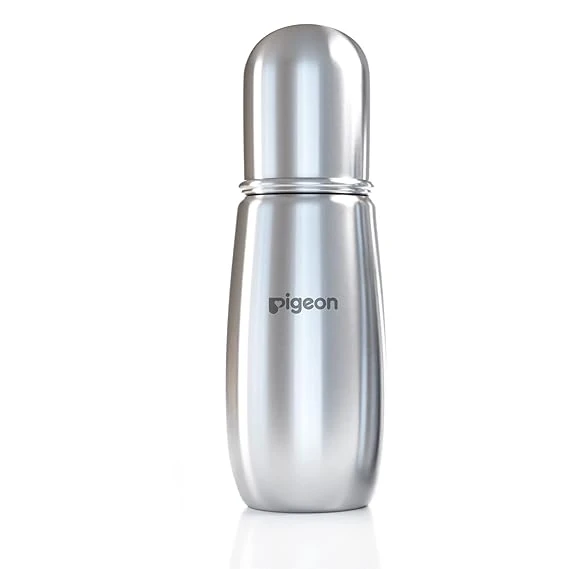 Pigeon Steel Feeding Baby Bottle, BPA Free Anti Colic Slim Neck Steel Feeding Bottle 220ml-Y Size