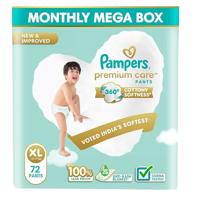Pampers Premium Care Pant Style Baby Diapers | Extra-Large (XL size) | 72