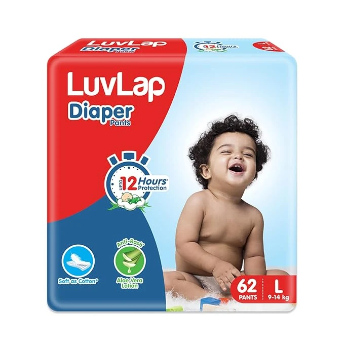 LuvLap Diapers, Large (L), 62 Count, For babies of Upto 9-14Kg