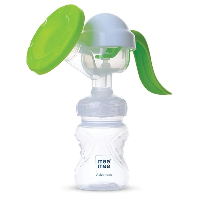 Mee Mee Quiet Express Manual Breast Pump for Feeding Mothers with 2 Level Suction Adjustment, Soft & Gentle Silica Pad, Anti-Back Flow Compact Design, Easy & Painless Breast Feeding, BPA Free (Green)