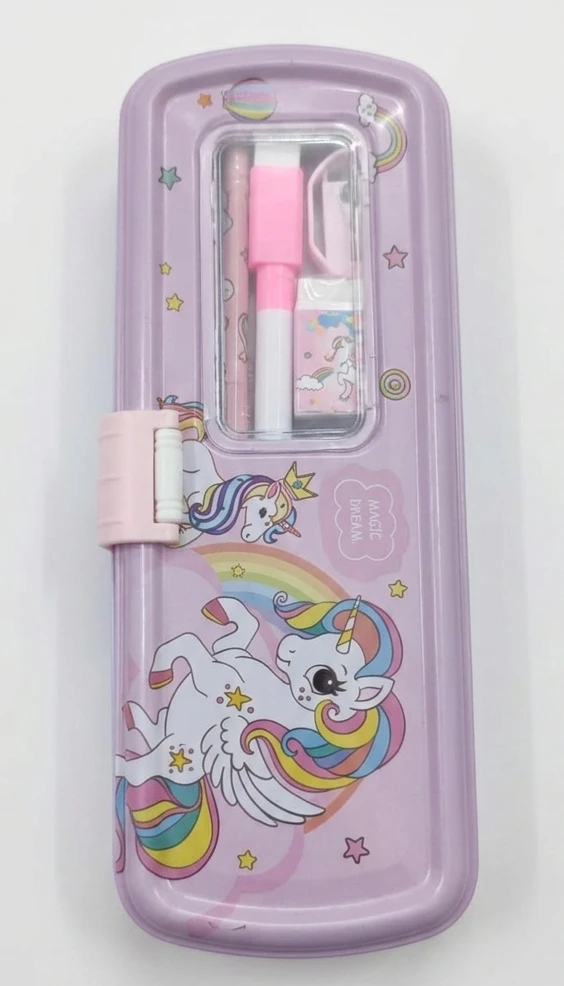 barbie doll tin Pencil Geometry Box with Dual Sharpener for Girls and Boy pink