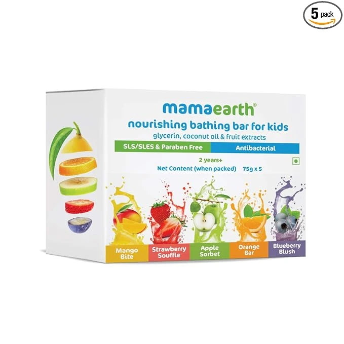 Mamaearth Fruit based Nourishing Clear Bathing Bar Baby Antibacterial Soap 75g x 5