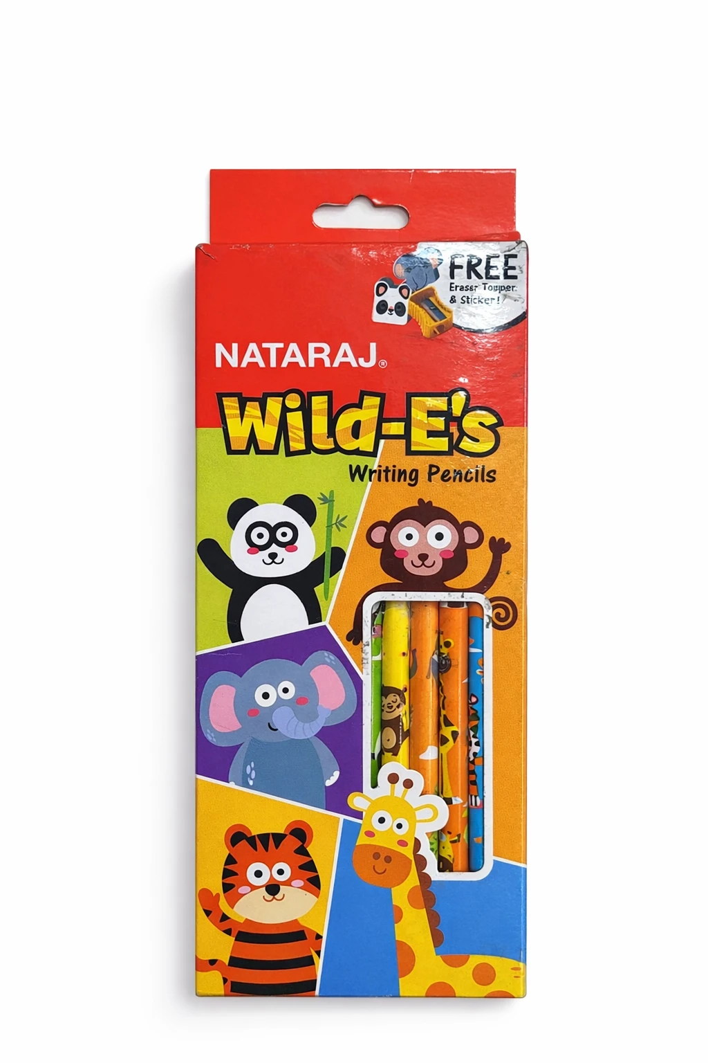 Nataraj Wild-E’s Writing Pencils Set with Animal Design & Free Eraser Kit