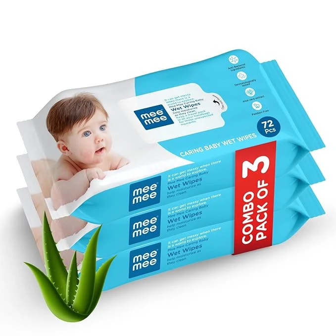 Mee Mee Wet Wipes for Baby Skin with lemon & Aloe Vera | 72 Wipes x Pack of 3-216 Wipes
