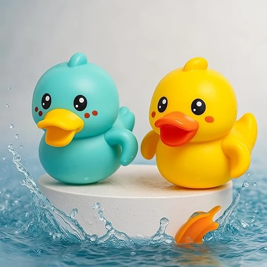 Storio Duck Bath Toys, Floating Water Squirting Set of 2, BPA-Free Bathtub Toys for Babies and Toddlers, Multicolour
