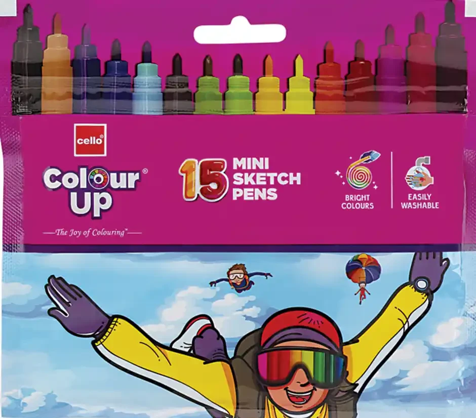 Cello ColourUp Sketch Pens - 15 Shades, Bright Sketch Pen Set for kids, Non toxic colouring range, Safe for children
