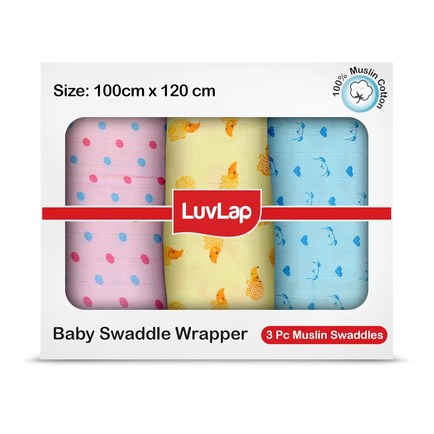 LuvLap 100% Cotton Muslin Baby Swaddle Set, Baby Towel