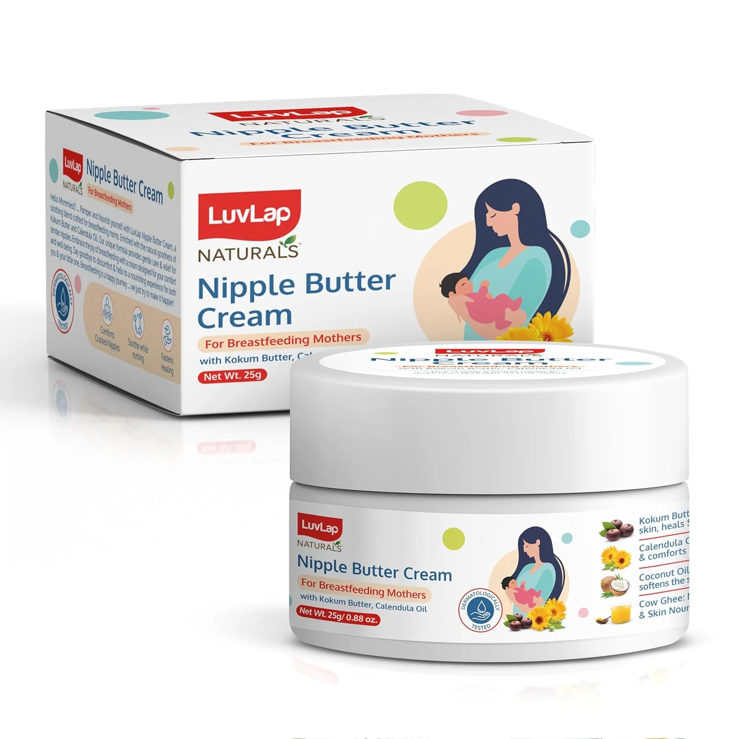 LuvLap Naturals Nipple Butter Cream for Sore & Cracked Dry Nipples, 100% Natural