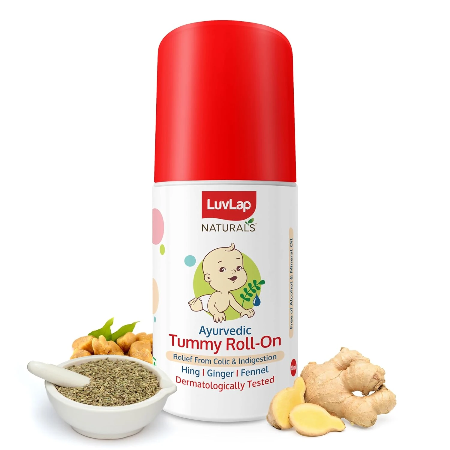 Luvlap Naturals Baby Tummy Roll On Oil (40ml) for Colic & Gas Relief, Relieves