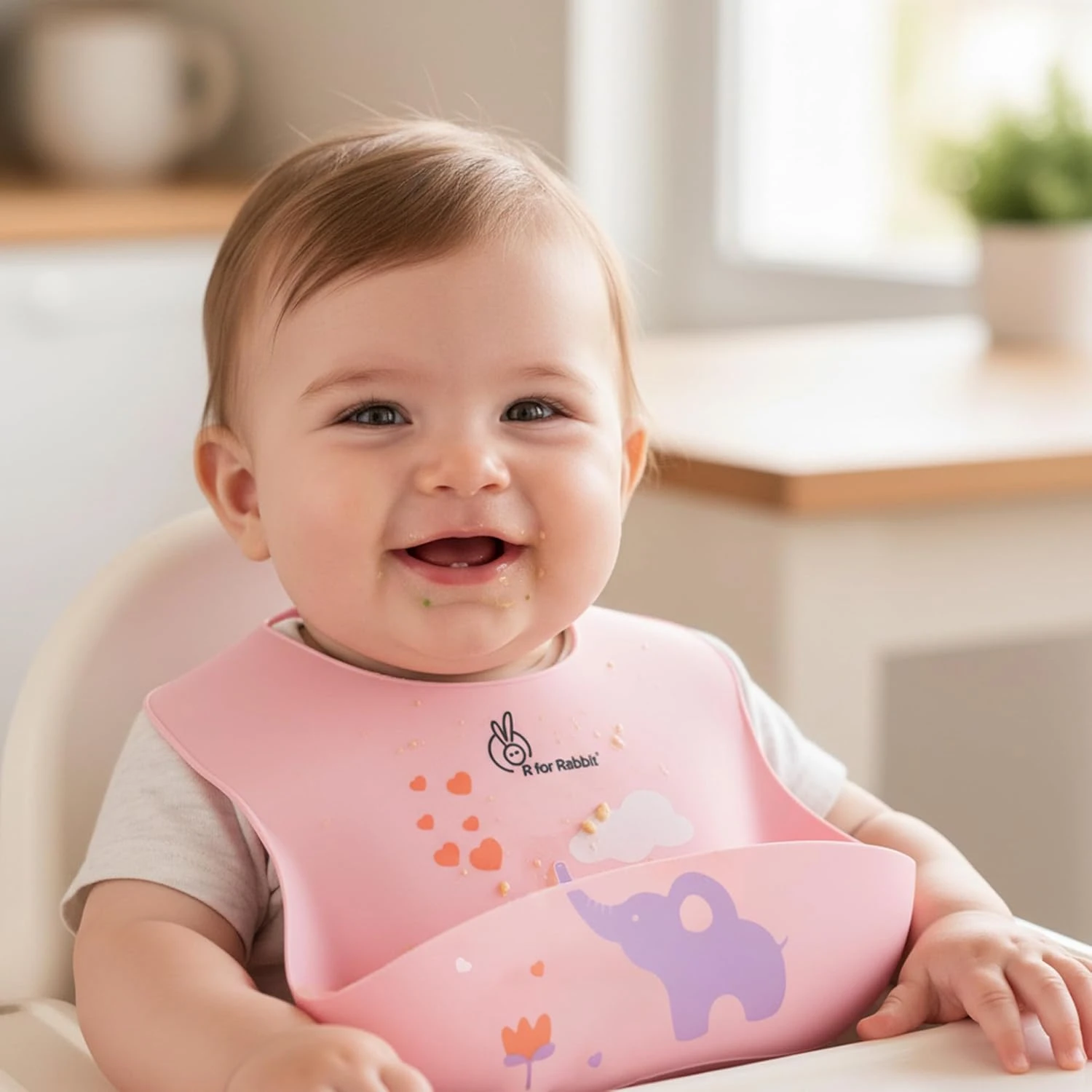 R for Rabbit Safari Silicone Bib for Baby Food Feeding BPA Free, Baby Apron Adjustable Straps