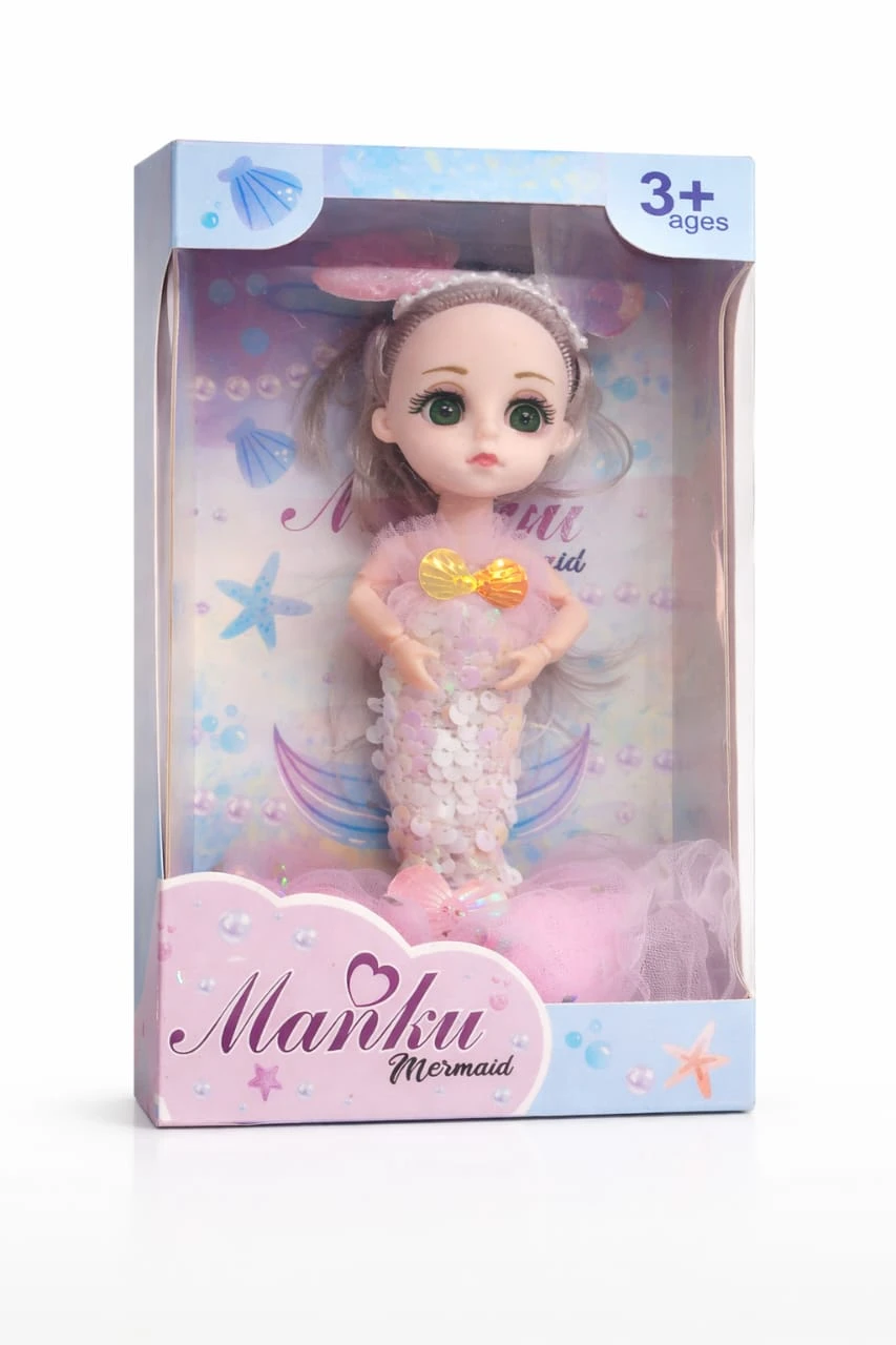 manku Mermaid Doll for Girls Soft Plastic Pretend Play Toy, pink Dress, Age 3+ Years