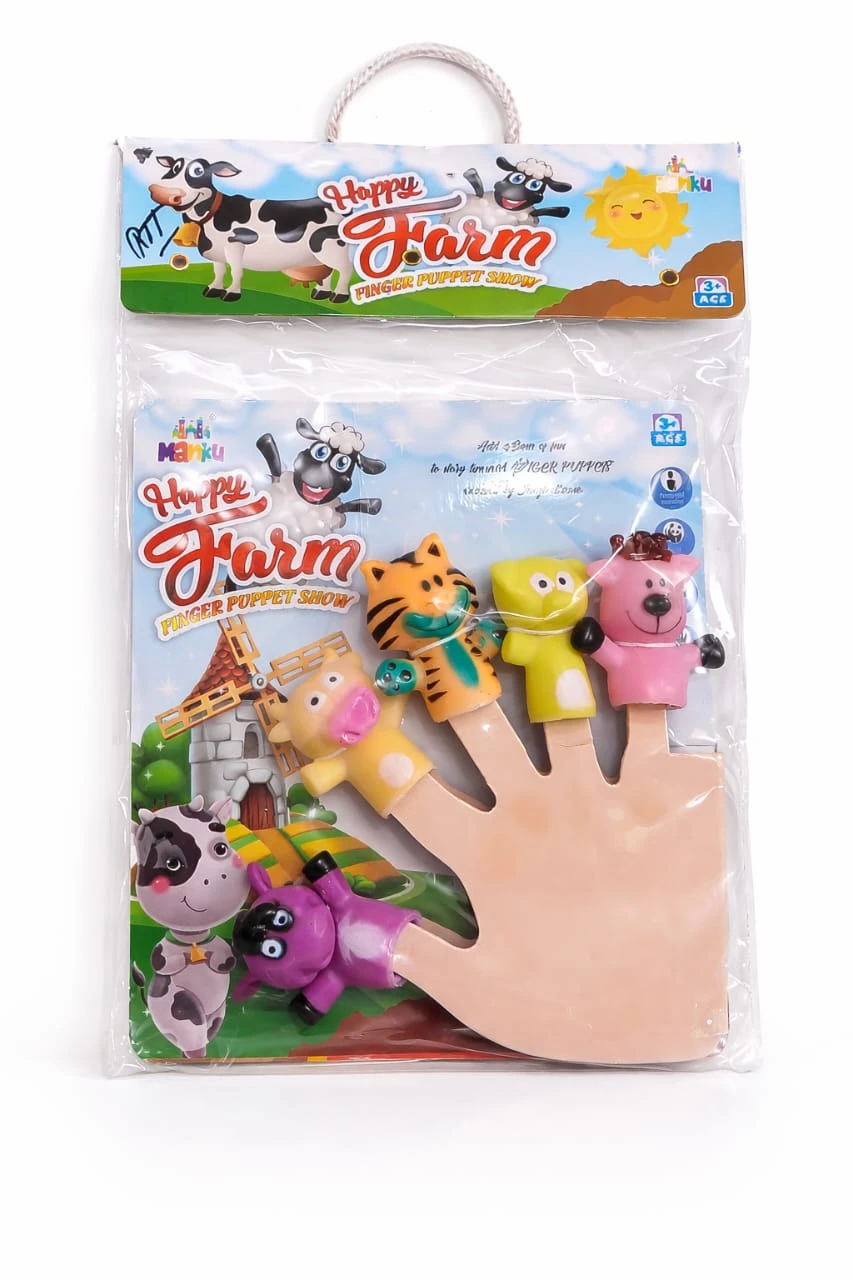 Manku Happy Farms Finger Puppet Set – Soft Plush Animal