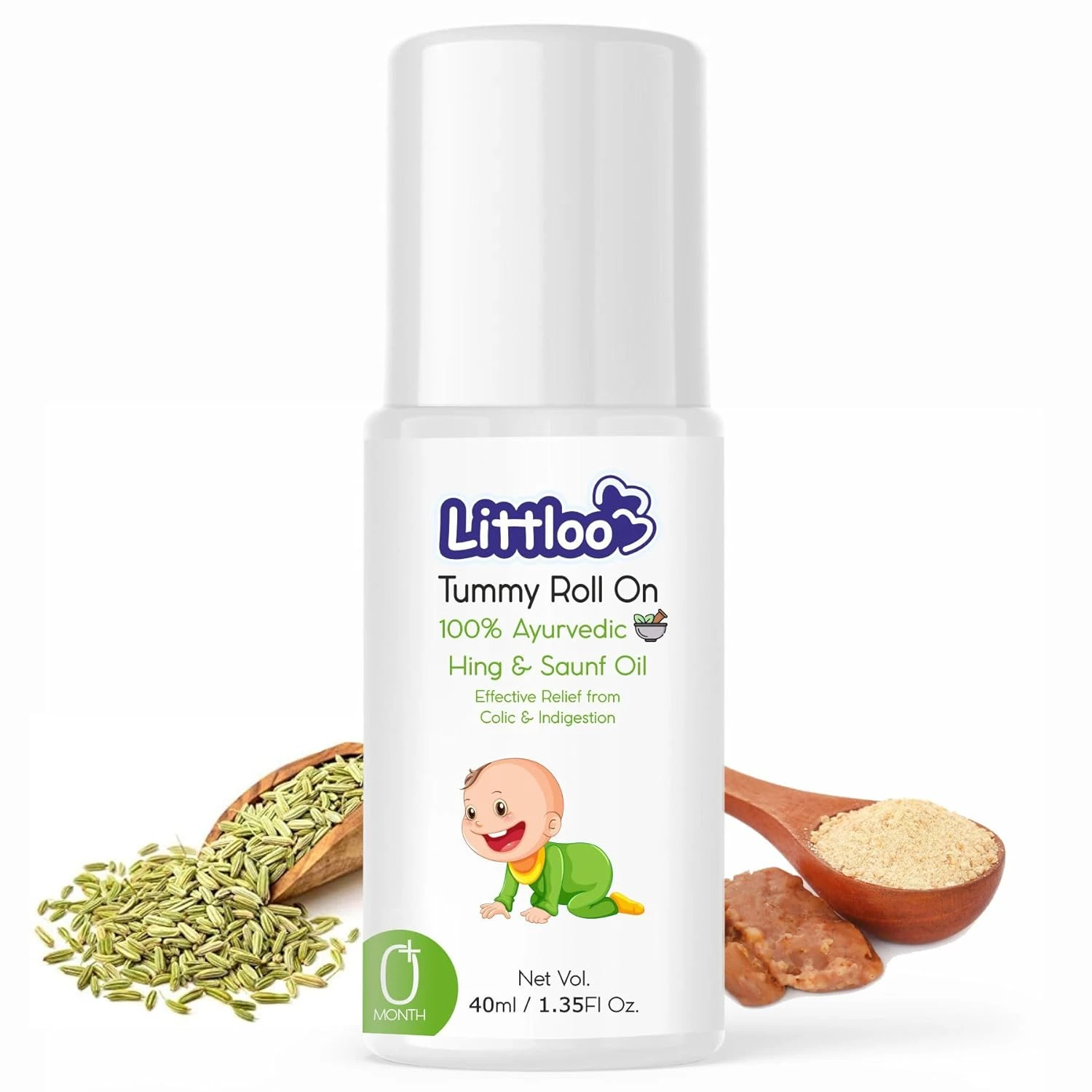 Littloo Tummy Roll-On for Kids | Relief from colic pain and indigestion | Enriched With Hing and Saunf - 40ml
