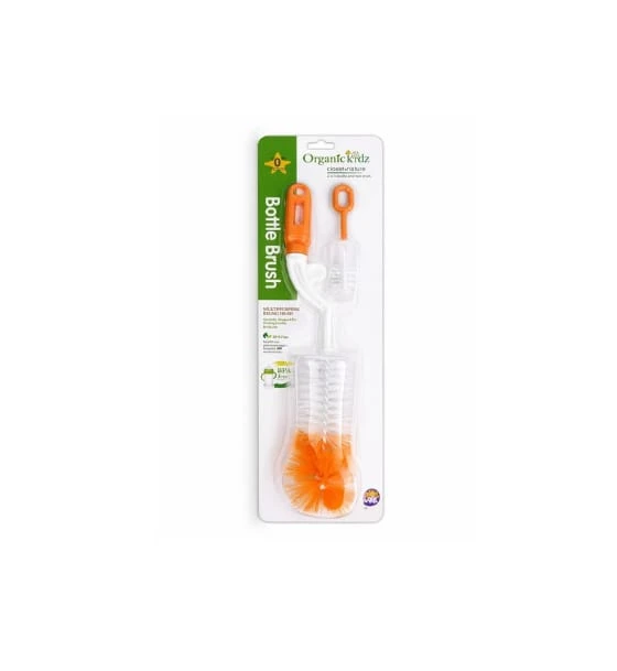 Organic kids Nylon Bottle Brush with Nipple Cleaner | 360° Rotating Handle | High-Density Soft Bristles | BPA-Free | Scratch-Free Cleaning | Non-Toxic | Easy Grip