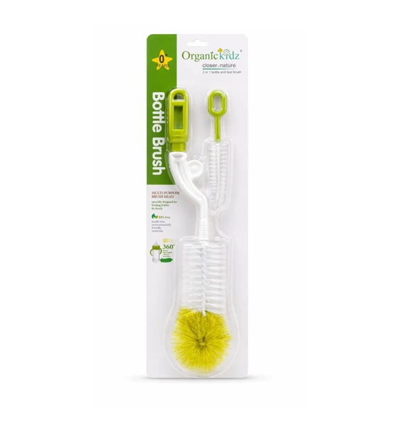 Organic kids Nylon Bottle Brush with Nipple Cleaner | 360° Rotating Handle | High-Density Soft Bristles | BPA-Free | Scratch-Free Cleaning