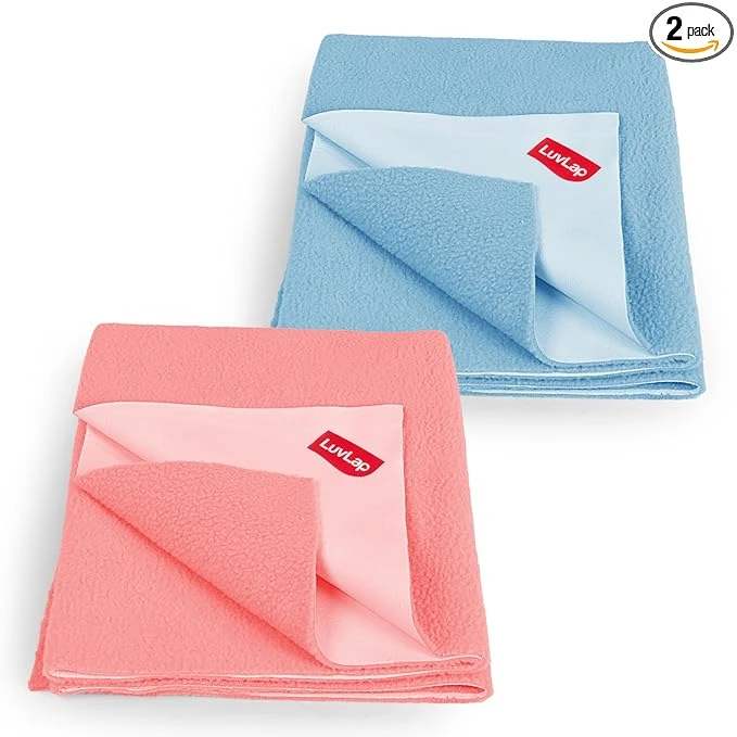 LuvLap Small Size  Quick Dry Sheet,Bed Protector, Pack of 2, Sky Blue & Salmon Rose