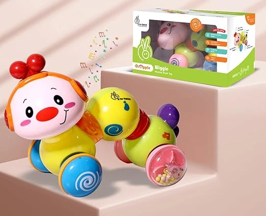 R for Rabbit Orapple Wiggle Push and Play Cute Rotating Head Mini Crawling Caterpillar Toy for 1+ Year Kids with Music & Light | Non-Toxic BPA Free Baby Skills Development Musical Toys (Green Multi)