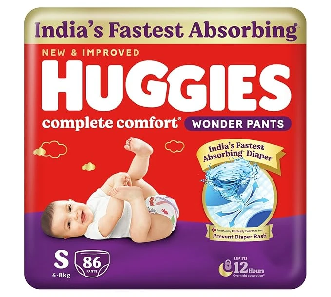 Huggies Complete Comfort Baby Diapers Small Size (S), 86 Count