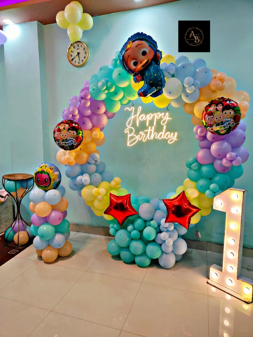 Pastel Cocomelon Birthday Balloon Decoration