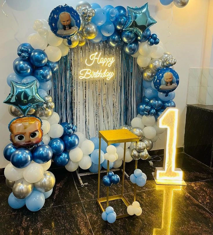 Blue & Silver Balloon Birthday Setup