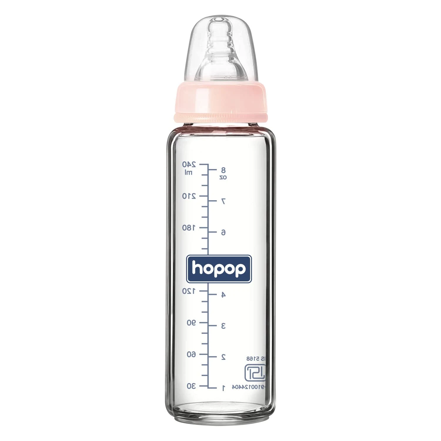 Hopop Premium Glass Feeding Bottle Pink 240 ml