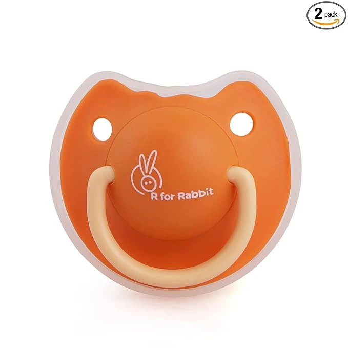 R for Rabbit Baby Tusky Pacifier Ultra Light Soft Silicone Nipple, Orthodontic Design, BPA-Free for Kids of 6 Months +|Medium|Orange