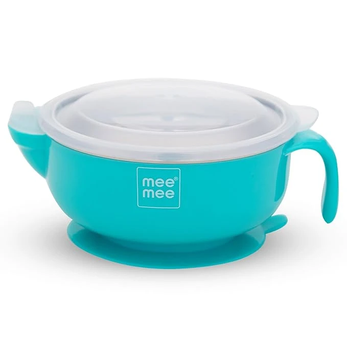 Mee Mee Air Tight Baby Feeding Bowl | BPA Free | Stay Warm Bowl | Food Remains Warm | Suction Non-Spill Bowl (Blue)(Pack of 1)