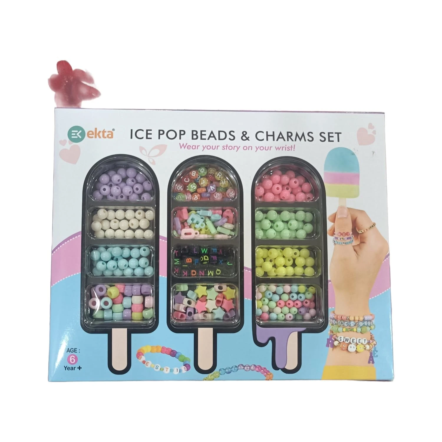Ekta Ice Pop Beads & Charms Set, Making Kit with Alphabet Beads, Colourful Charms for Bracelets and Necklaces,