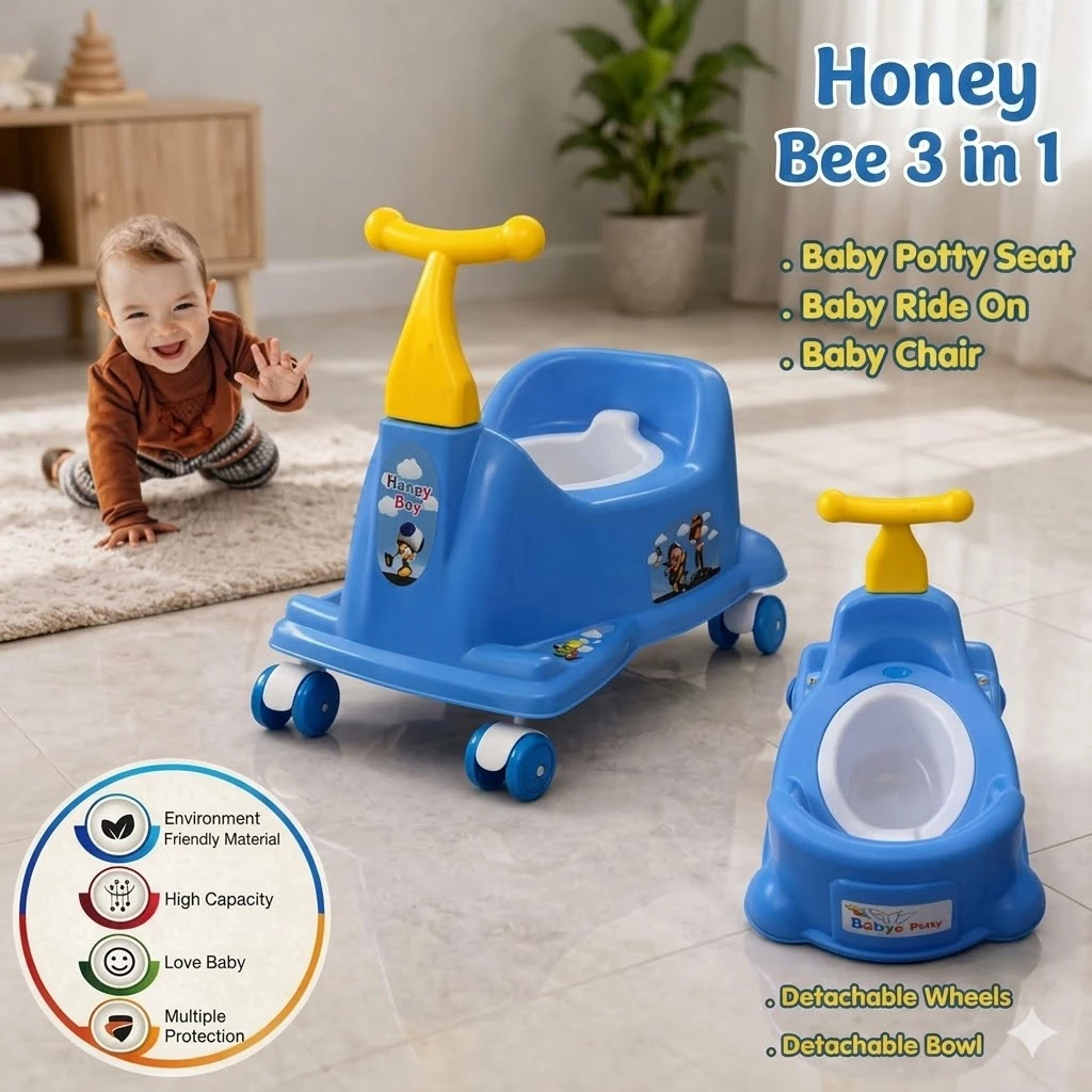 Honey Bee 3 in 1 Potty Trainer Seat for Toddlers with Ride On Wheels,