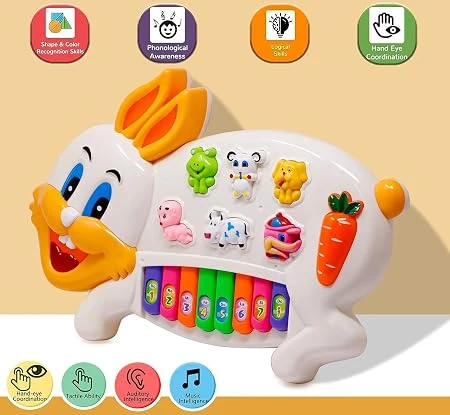 Musical Rabbit Piano Toy with Flashing Light & Sound for Kids,