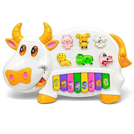 Cute Musical Cow Piano Toy with Flashing Light and Sound For Kids
