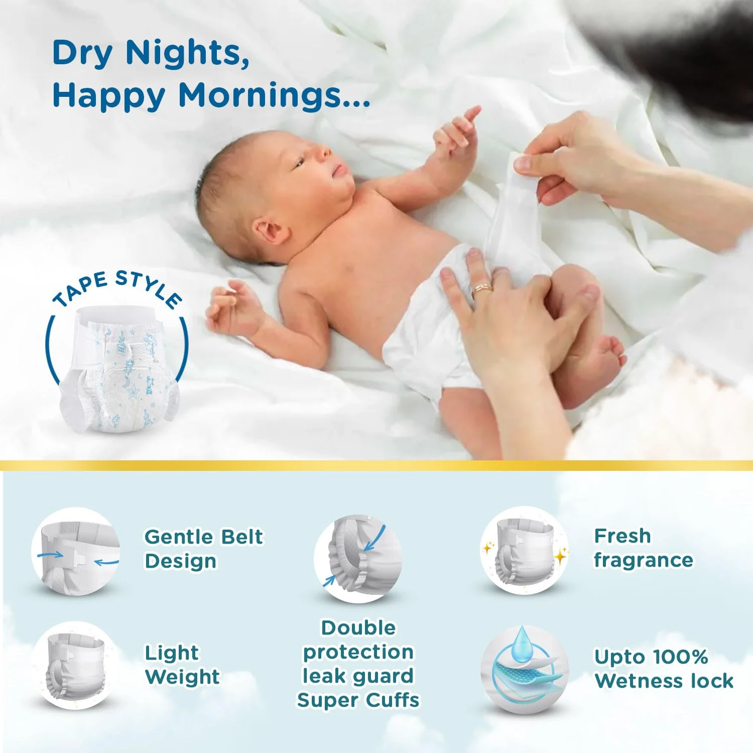 Mee Mee Premium Breathable Baby Diapers | (NB) Size Baby Taped Diaper| 32 PIECES | Skin Friendly, Super Absorbent, Cotton Soft with Wetness Indicator (Newborn, 32 PIECES)