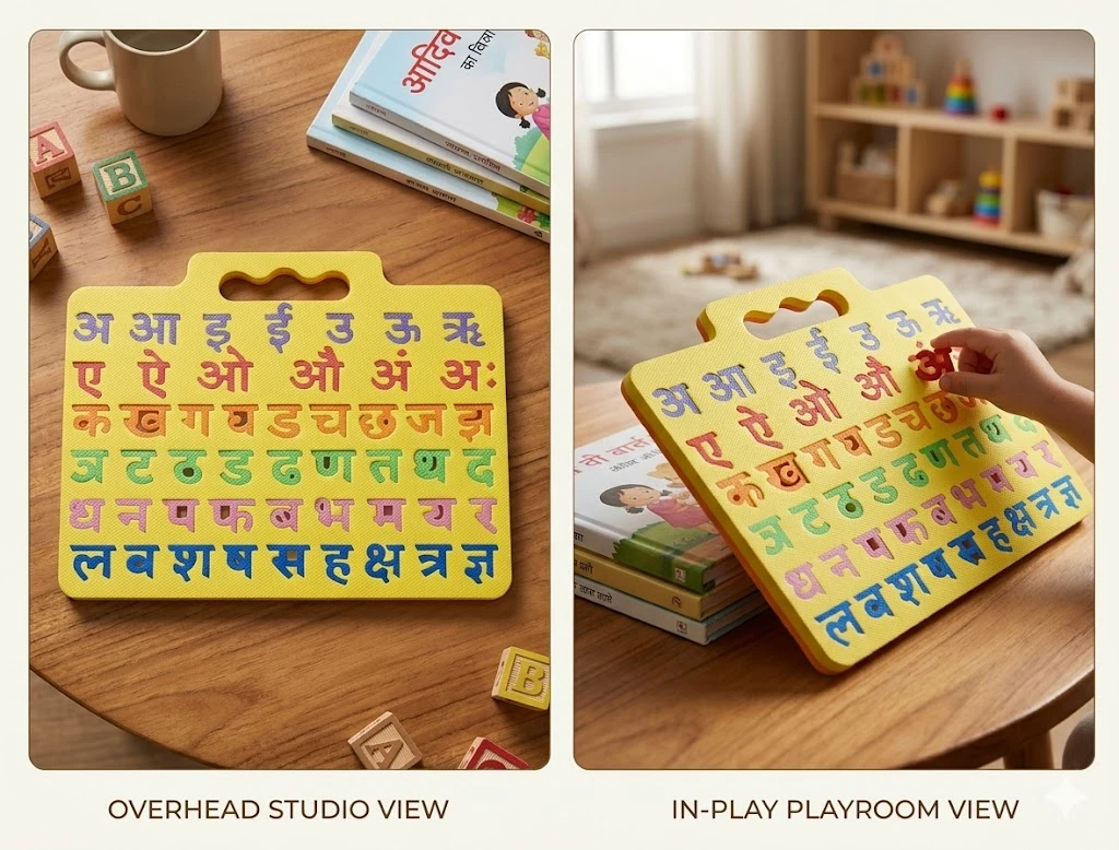 Puzzle Foam Board Educational Hindi Varnmala Blocks Learning kit - Multicolor