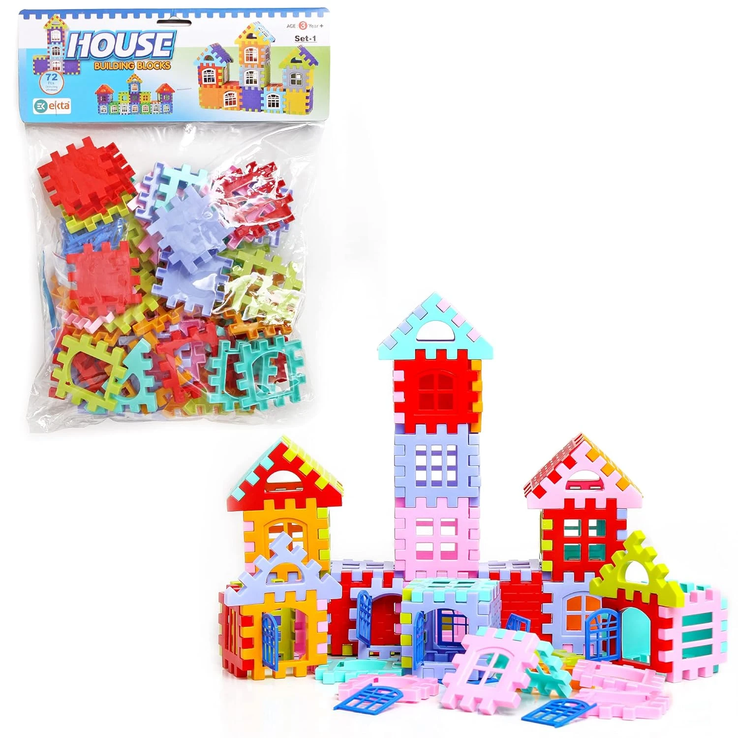 Ekta House Building Blocks with Windows Set-1, for Kids,