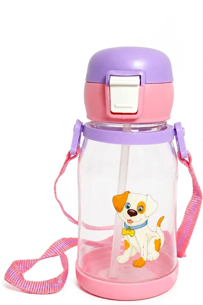 Cute Puppy Print Kids' Water Bottle -500ml Color- (Pink, Purple)