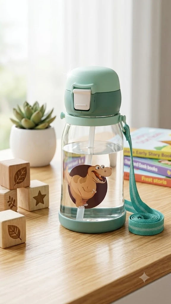 DinoSip Print  Kids Water Bottle -500 ml Color-( Gray, green )
