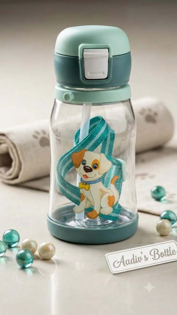 Puppy Printed Water Bottle For Kids-500ml - ( light green)