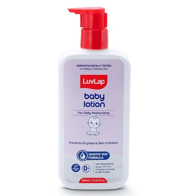 LuvLap Baby Lotion with Milk Protein - 400ml, Suitable for Baby’s Delicate Skin, 24 Hour Protection for Sensitive Skin, Shea Butter and VIT E, Paraben Free, Sweet Almond Oil, Dermatologically Tested