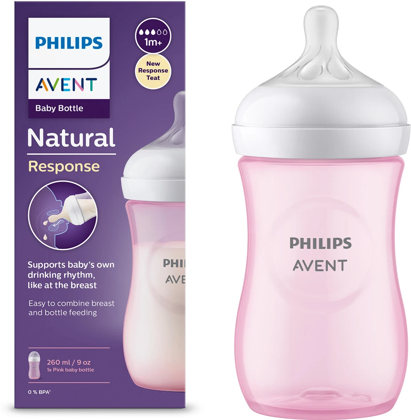 Philips Avent Natural Feeding Bottle -260ml  ( Pink )