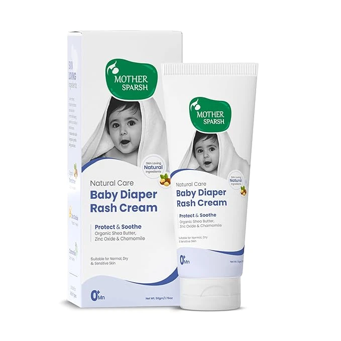 Mother Sparsh Natural Care Baby Diaper Rash Cream-50g | Diaper Rash Cream for Babies with Chamomile, Shea Butter & Zinc Oxide | Protects & Soothes Newborn Sensitive Skin
