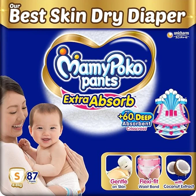MamyPoko Pants Extra Absorb Baby Diapers, Small (S size)  -  87 Count