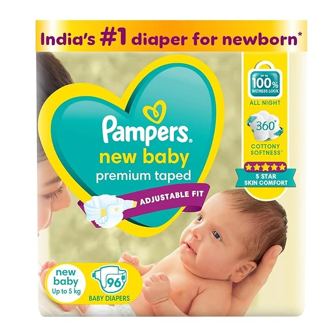 Pampers Active Baby Tape Style Baby Diapers Size -  (NB/XS) -96 Count,