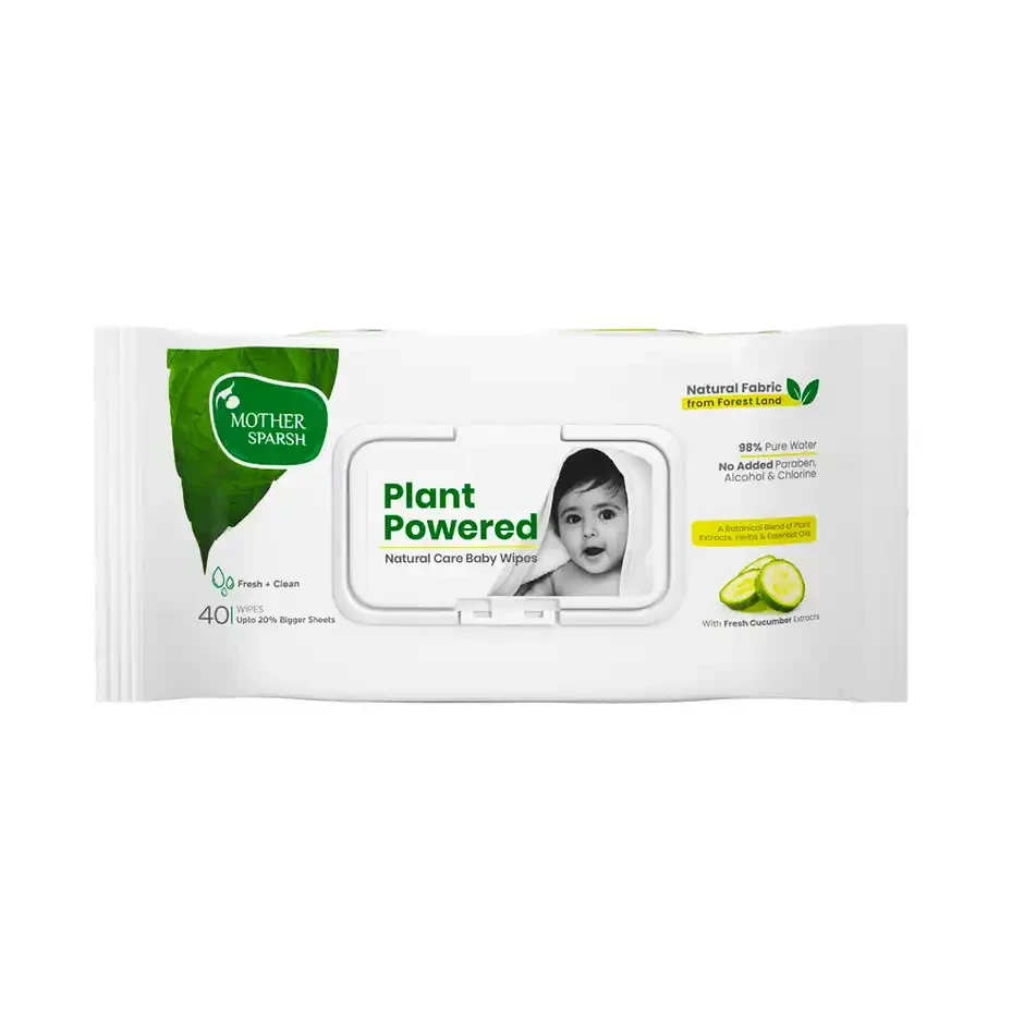 Mother Sparsh Plant Powered Natural Care Baby Wipes with Cucumber Extract - 40 Count