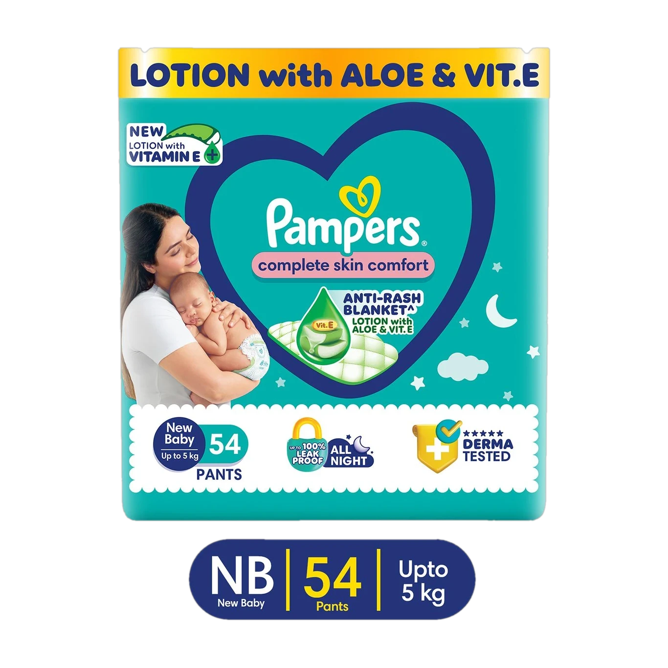 Pampers Complete Skin Comfort with VitaminE & Aloe Vera  Diapers - New Born (54)