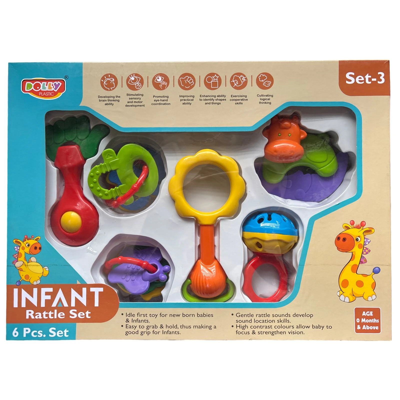 6 Pcs Premium Baby Rattle Set with Teether – Safe & Fun Toys for Newborns & Infants
