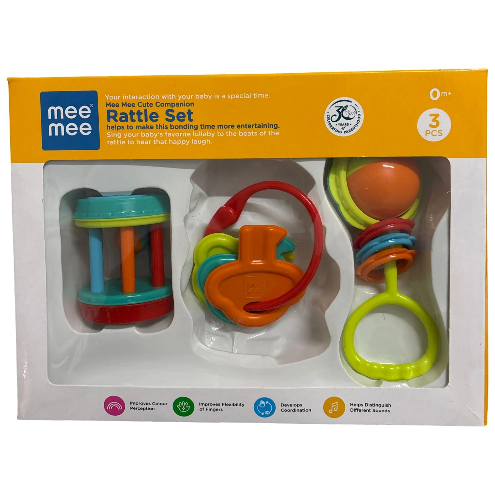 Mee Mee Cute Companion 3 Pcs Rattle Set – Non-Toxic Developmental Toys for Newborns (0m+)