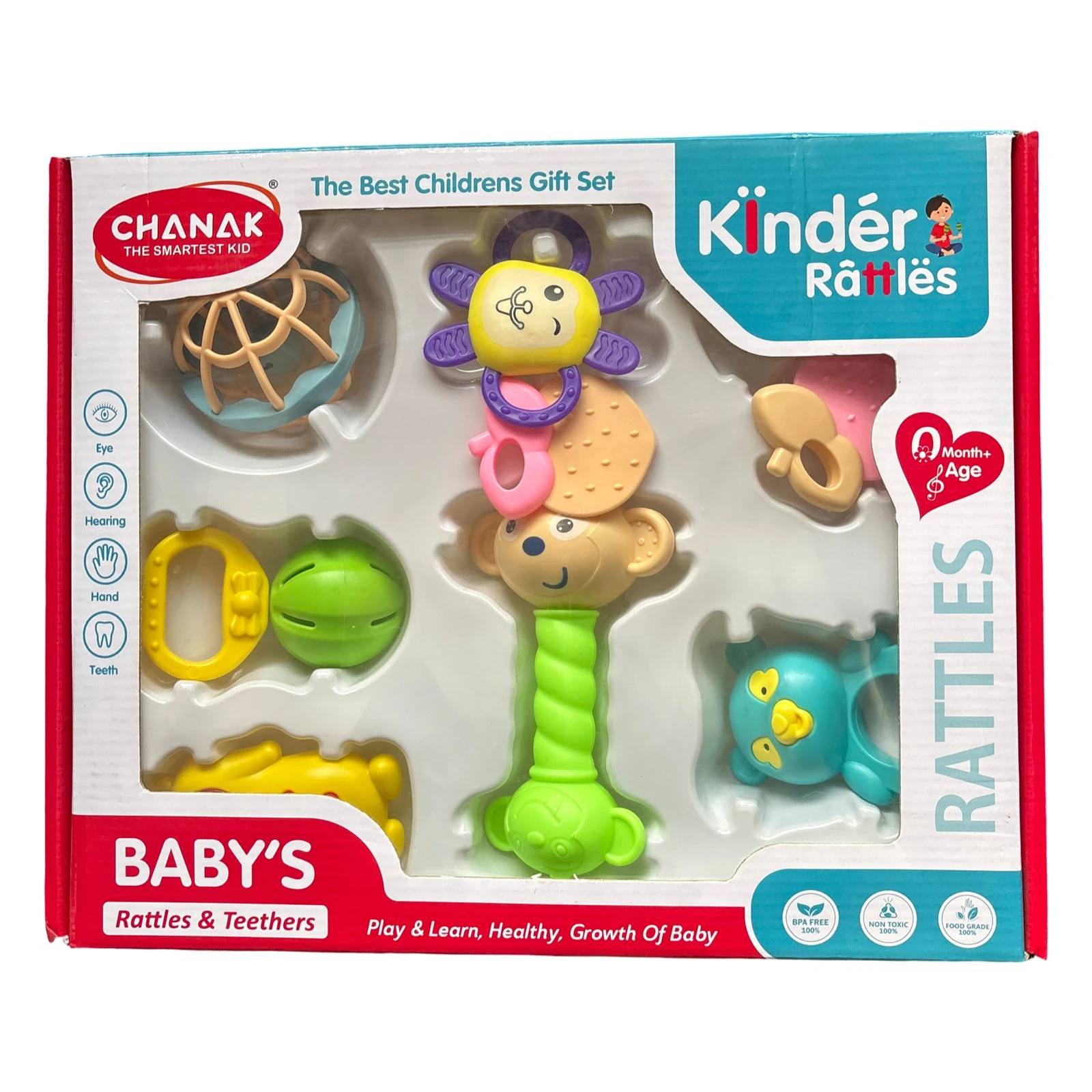 CHANAK Kinder Rattles 8 Pcs Set – BPA-Free Rattle & Teether Toys for Healthy Baby Growth (3+ Months)